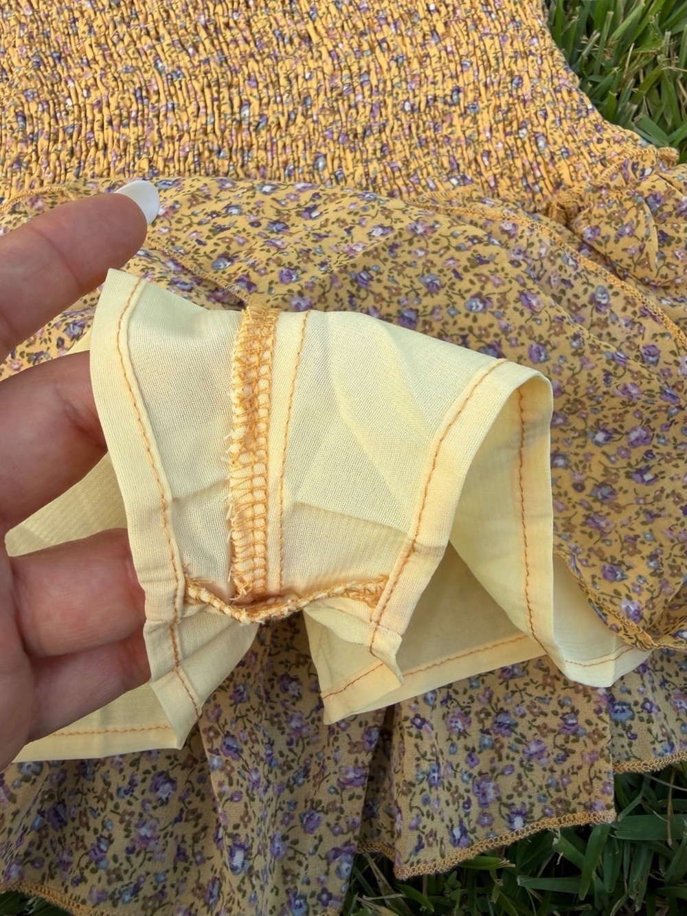 MABLE Floral Smocked Tiered Ruffle Skort Yellow Purple Boho Mini Skirt S NWOT - Picture 4 of 6